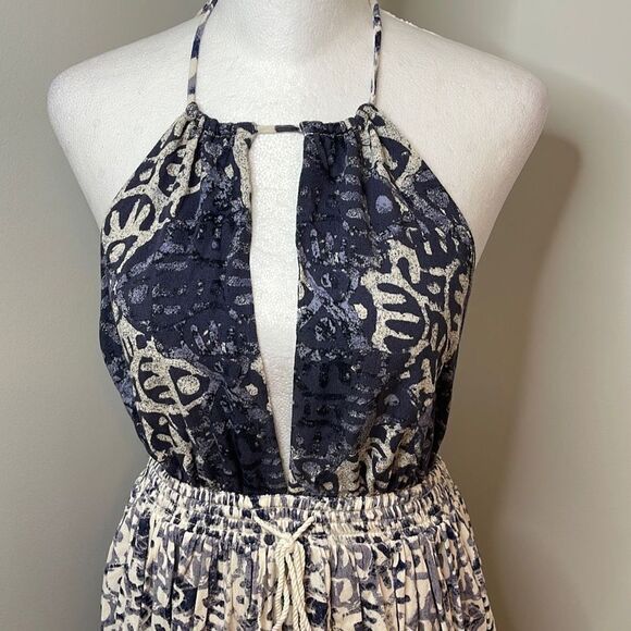 Free People Women's Halter Neck Dress Beach Summer Mini Tie Waist Blue Small - Picture 2 of 8